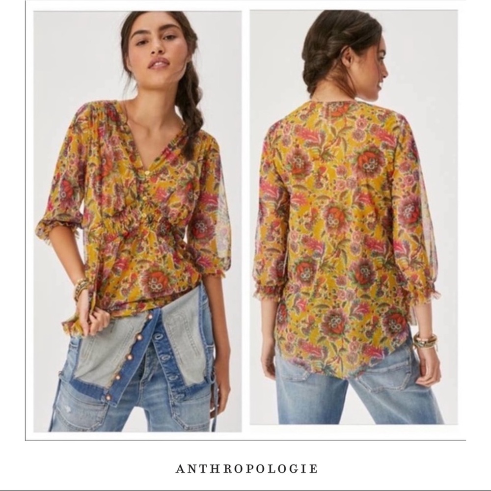 NEW Anthropologie Gretchen Smocked Blouse